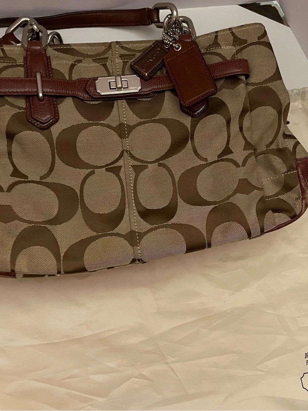 Coach Chelsea Jayden carryall tote Canvas with Dark Brown Leather Trim